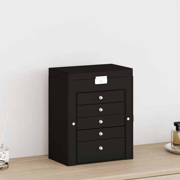 vidaXL smykkeskrin 6-lags med spejl l&aring;sbar sort