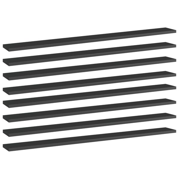 vidaXL boghylder 8 stk. 100x10x1,5 cm konstrueret træ sort højglans