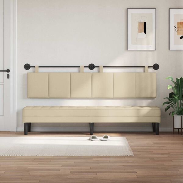 vidaXL H&aelig;ngende Hovedgavl V&aelig;gmonteret Creme 210 x 55 x 5 cm Stof