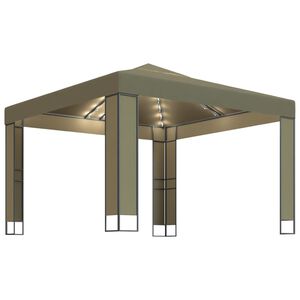 vidaXL pavillon med dobbelt tag og LED-lysk&aelig;der 3x3x2,7 m gr&aring;brun