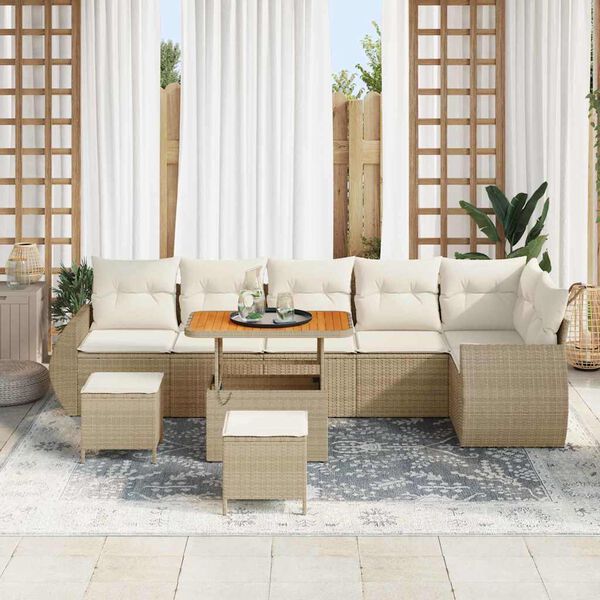vidaXL Havesofa S&aelig;t 9 pcs Beige polyrattan