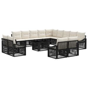 vidaXL Havesofa S&aelig;t 14 stk. Sort og Cremehvid polyrattan