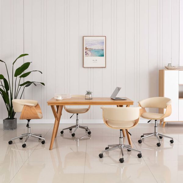 vidaXL drejelige spisebordsstole 4 stk. kunstl&aelig;der cremefarvet