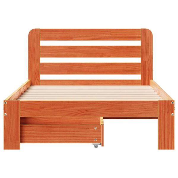 vidaXL sengeramme uden madras 75x190 cm massivt fyrretr&aelig; gyldenbrun