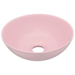 vidaXL keramisk h&aring;ndvask til badev&aelig;relse rund mat pink