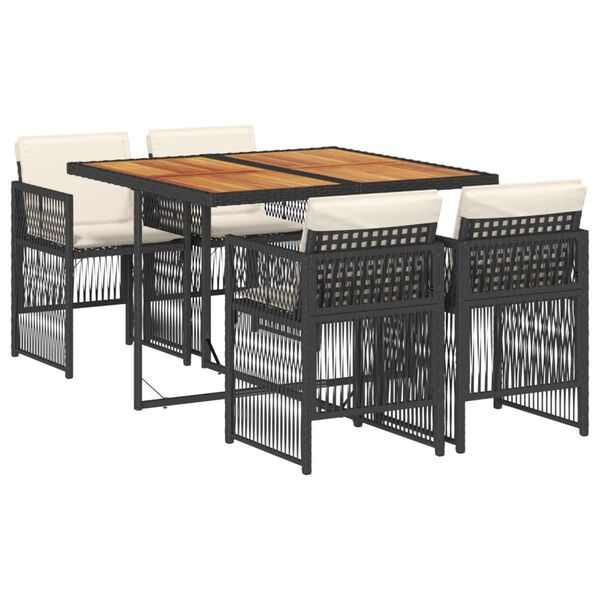 vidaXL spisebordss&aelig;t til haven 5 dele med hynder polyrattan sort