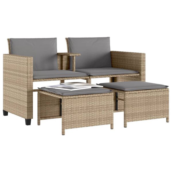 vidaXL 2-personers havesofa med bord og skamler polyrattan beige