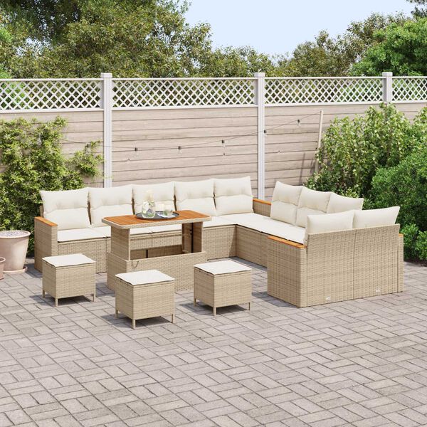vidaXL Havesofa S&aelig;t 14 pcs Beige polyrattan