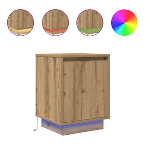 vidaXL Sengeskab med LED-lys H&aring;ndv&aelig;rks eg 38x34x50 cm