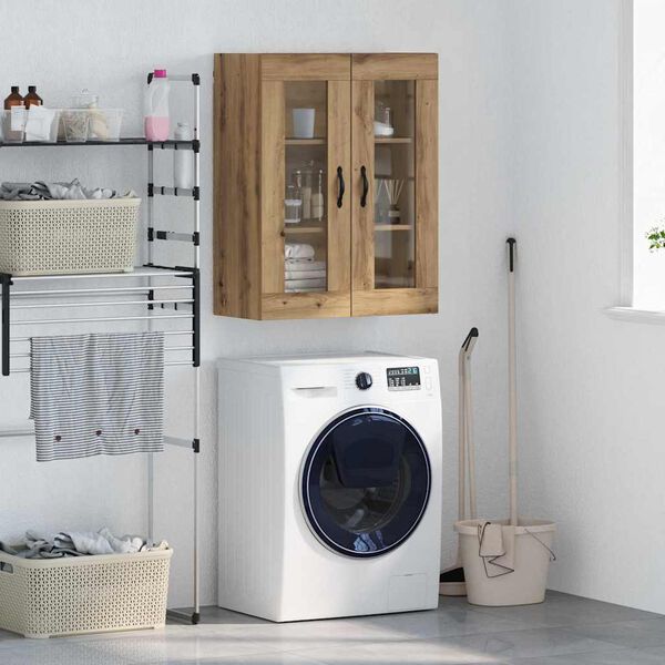 vidaXL V&aelig;gskab Artisan Egetr&aelig; 69,5 x 34 x 90 cm Ingeni&oslash;rtr&aelig; og glas