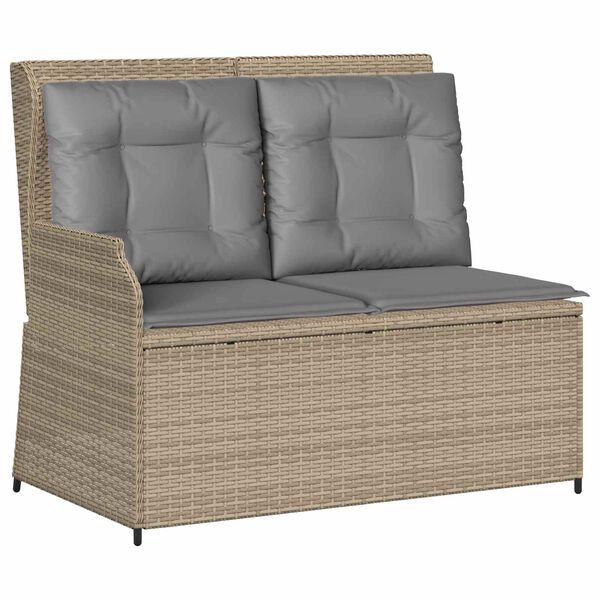 vidaXL Havebænk med pude Beige Poly rattan