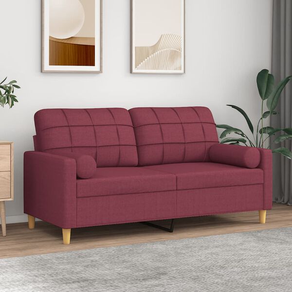 vidaXL 2-personers sofa med pyntepuder 140 cm stof vinr&oslash;d