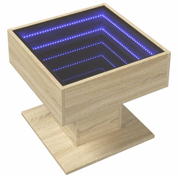 vidaXL sofabord med LED-lys 50x50x45 cm konstrueret tr&aelig; sonoma-eg