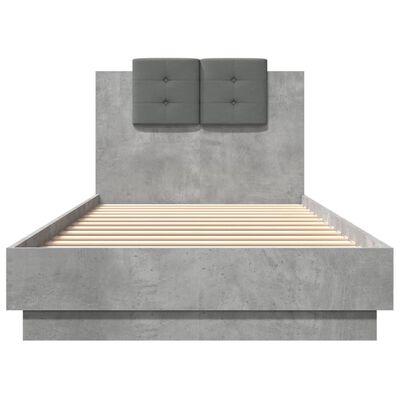 vidaXL sengeramme med sengegavl og LED-lys 90x200 cm betongrå