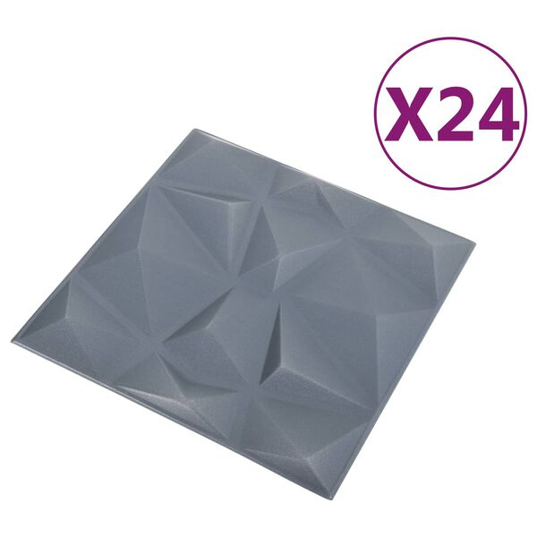 vidaXL V&aelig;gpaneler 24 pcs Diamond Gr&aring; 50 x 50 cm XPS Skum