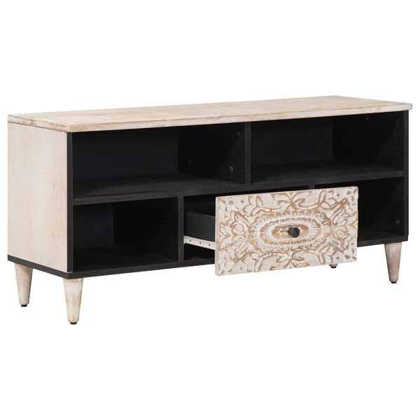 vidaXL TV-skab med skuffe Hvid 100 x 33,5 x 46 cm Massivt mangotr&aelig;