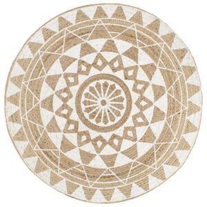 vidaXL h&aring;ndlavet t&aelig;ppe med hvidt print jute 90 cm