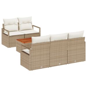 vidaXL Havesofa S&aelig;t med pude 6 pcs Beige polyrattan