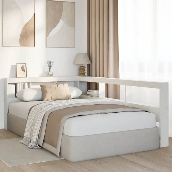 vidaXL bogreol hovedg&aelig;rde L-formet 120 cm massivt fyrretr&aelig; hvid