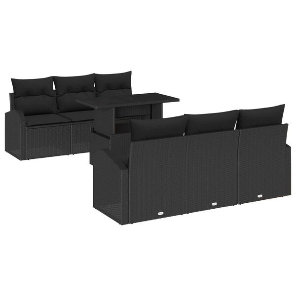 vidaXL Havesofa S&aelig;t med pude med opbevaring 7 pcs Sort Poly Rattan