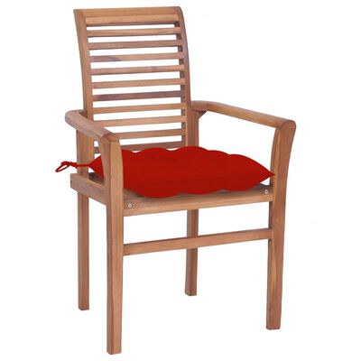 vidaXL spisebordsstole 8 stk. med røde hynder massivt teaktræ