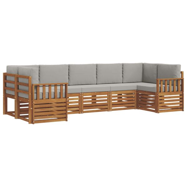 vidaXL Sofas&aelig;t med pude 7 pcs Naturlig og Lys Gr&aring; Massivt Akacietr&aelig;