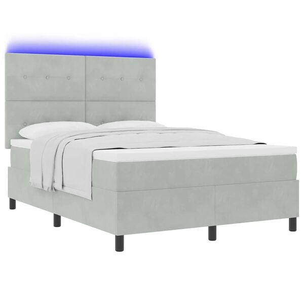 vidaXL LED Box Spring Bed med madras Lysegr&aring; 140 x 200 cm Stof