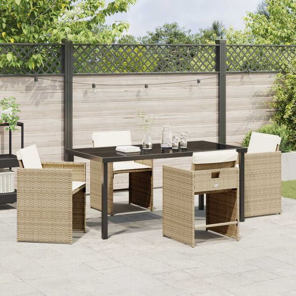 vidaXL Have Spisebordssæt med pude 5 pcs Beige polyrattan