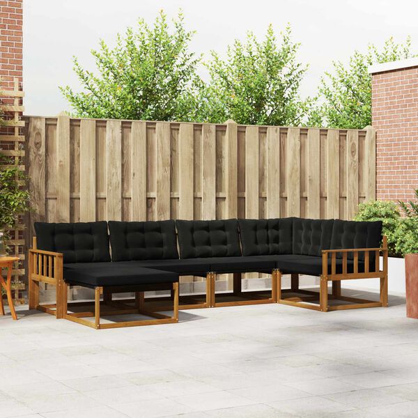 vidaXL Udend&oslash;rs sofagruppe 6 pcs Naturlig og sort Massivt Akacietr&aelig;