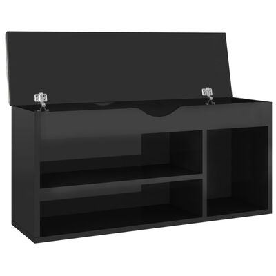 vidaXL skobænk med hynde 104x30x49 cm spånplade sort højglans