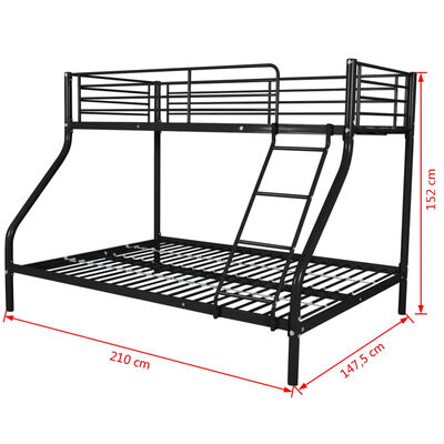 vidaXL sengestel køjeseng til børn sort metal 140 x 200 / 90 x 200 cm