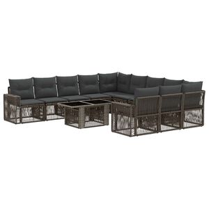 vidaXL Havesofa S&aelig;t 12 stk. Gr&aring; og M&oslash;rkegr&aring; polyrattan