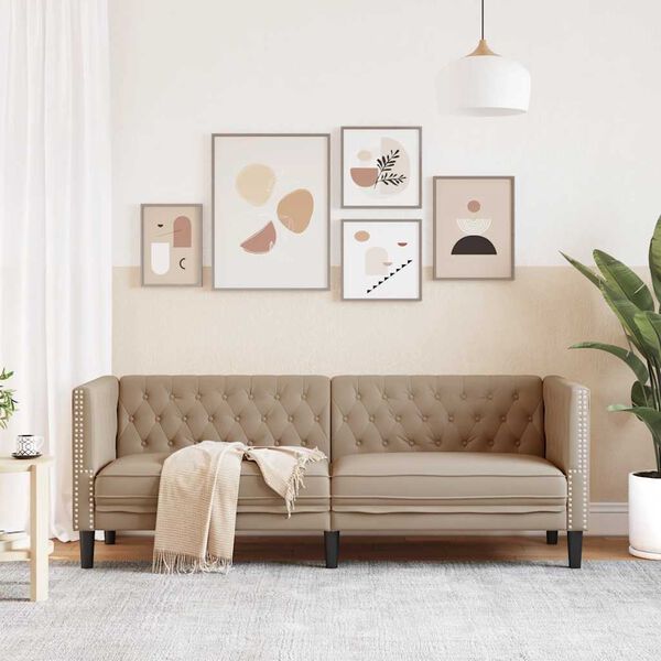 vidaXL 3-personers Chesterfield-sofa kunstl&aelig;der cappuccinofarvet
