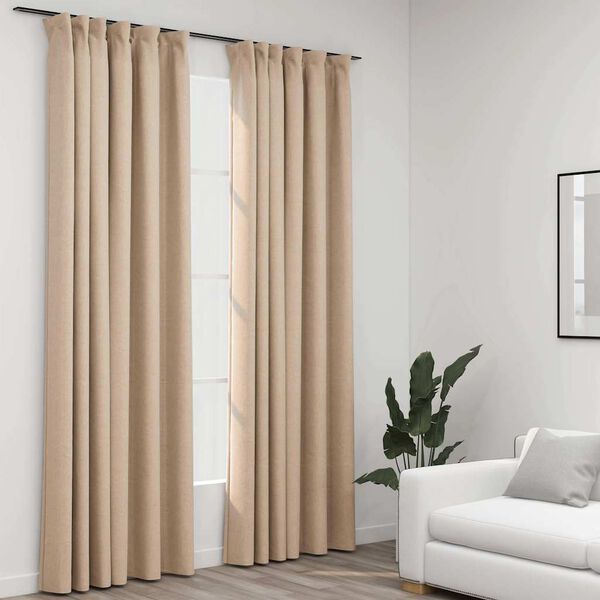 vidaXL mørklægningsgardiner med kroge 2 stk. hør-look 140x245 cm beige