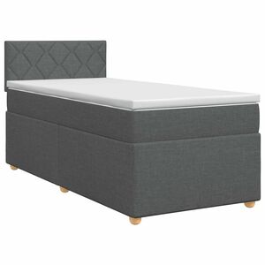 vidaXL Boxmadras med topmadras M&oslash;rkegr&aring; 90 x 190 cm Stof