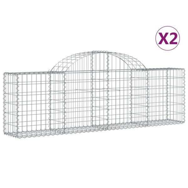 vidaXL buede gabionkurve 2 stk. 200x30x60/80 cm galvaniseret jern
