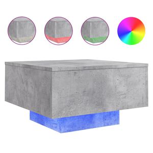 vidaXL sofabord med LED-lys 55x55x31 cm betongr&aring;
