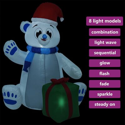 vidaXL oppustelig isbjørn m. LED-lys 1,8 m juledekoration inde/ude