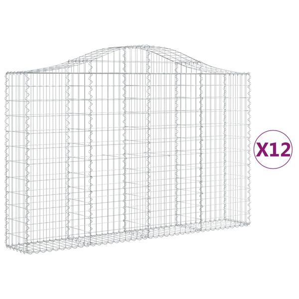 vidaXL buede gabionkurve 12 stk. 200x30x120/140 cm galvaniseret jern