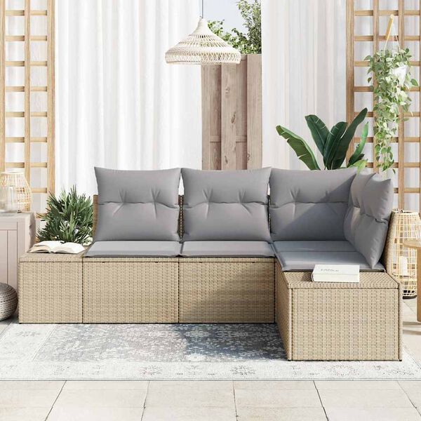 vidaXL Havesofa S&aelig;t med opbevaring 4 pcs Beige og lys gr&aring; polyrattan