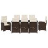 vidaXL Have Spisebordss&aelig;t med pude 9 pcs Brun polyrattan