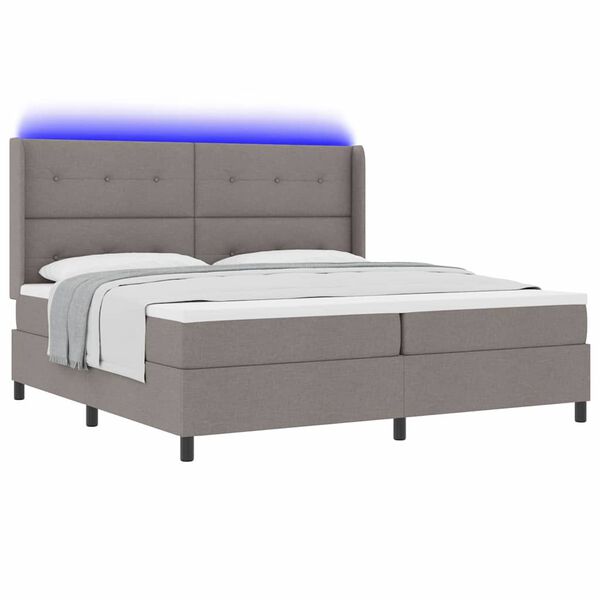 vidaXL LED Box Spring Bed med madras Gr&aring;brun 200 x 200 cm Stof