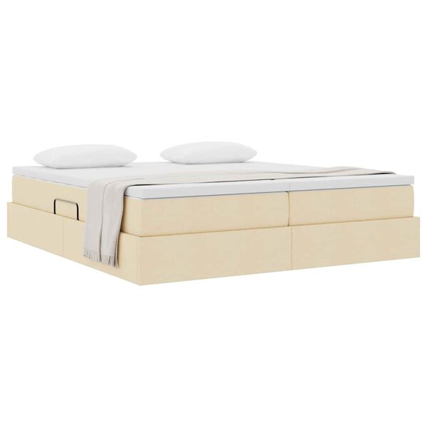 vidaXL Seng med opbevaring og madras Creme 200 x 200 cm Polyester
