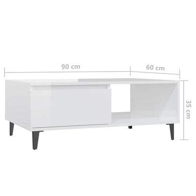 vidaXL sofabord 90x60x35 cm spånplade hvid højglans
