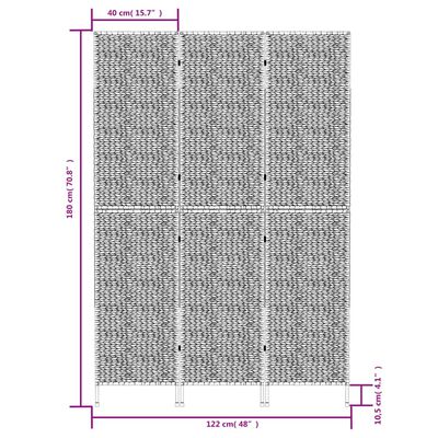 vidaXL rumdeler med 3 paneler 122x180 cm vandhyacint sort
