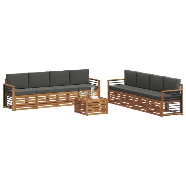 vidaXL Sofas&aelig;t med pude 9 pcs Naturlig og Antracit Massivt Akacietr&aelig;