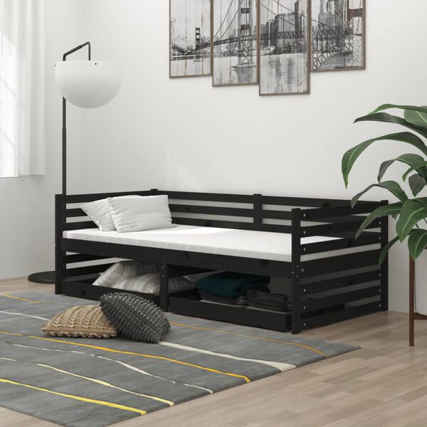 vidaXL daybed med skuffer 90x200 cm massivt fyrretr&aelig; sort