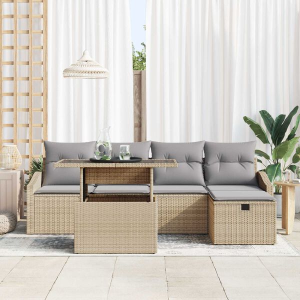 vidaXL Havesofa Sæt med pude med opbevaring 6 pcs polyrattan