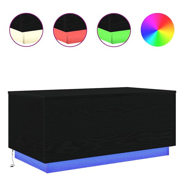 vidaXL sofabord med LED-lys 90x50x40 cm sort egetr&aelig;sfarve