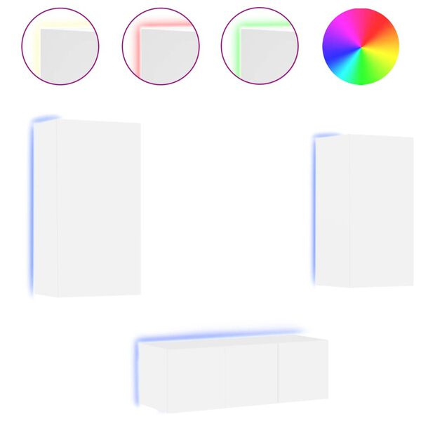 vidaXL tv-møbel til væg 4 dele med LED-lys konstrueret træ hvid
